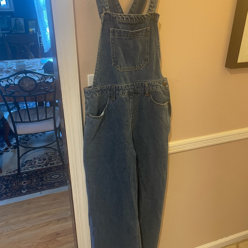 Blue Denim Wide Leg Overalls
